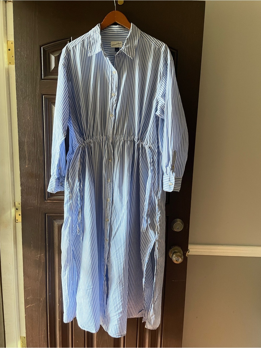 Universal Thread Size L Blue White Stripe Maxi Shirt Dress Drawstring Waist
